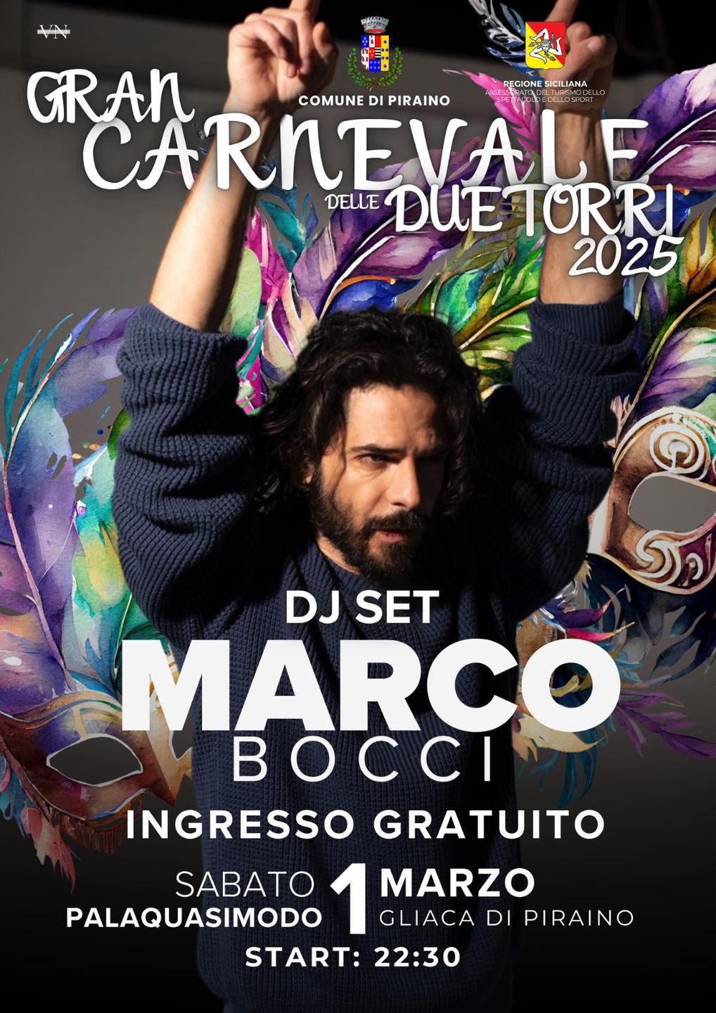 piraino  oggi pomeriggio la sfilata del gran carnevale delle due torri. stasera marco bocci